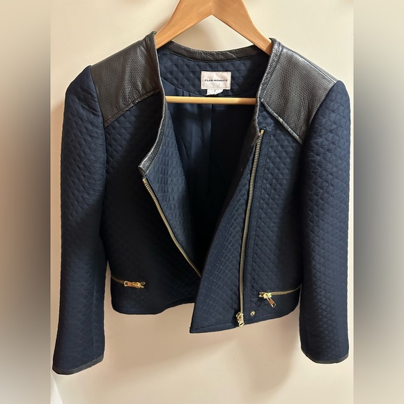 Club Monaco Moto Cropped Quilted Fabric/Leather Jacket/Blazer Sz.2 - Picture 4 of 8